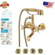 Antique Brass Bathtub Faucet with 360° Swivel Spout - Easy Install Shower Set