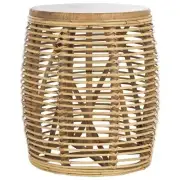 Safavieh Maui 18" Round Rattan Accent End Table in Natural