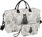 [ZRYSMY] Duffel Bag for Traveling, Black Horse Group White Travel Bag Gym Bag, with Multiple Interior Pockets Shoulder Weekender Bag for Women Men with Toiletry Bag 20.5L x 1.9W x 13.8H, Multi-Colored