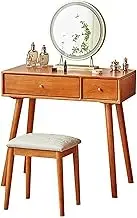 Wood Rubber Wood Vanity Desk, Makeup Vanity Set with LED Lighted Mirror, Comfortable Ergonomic Padded Stool, Modern Dressing Table Sturdy