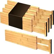 Utoplike 4" High Bamboo Drawer Divider, AjustbaleDrawer Organizer Kitchen, Closet Vanity Expandable Drawer Separator for Clothes (4pcs)