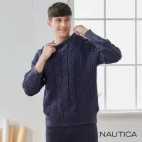 在飛比找Yahoo奇摩購物中心優惠-Nautica 男裝 修身麻花編織長袖針織衫-深藍