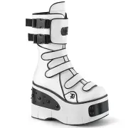 WHITE METAL PLATED-BUCKLES-ZIPPER 4.5" HEEL BOOT Sz 5 6 7 8 9 10 11 12