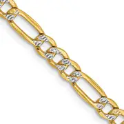 14K Yellow & Rhodium 18 Inch 3.9mm Semi-Solid With Pav Figaro Lobster Clasp Chain