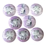 Set of 8 Purple Elephant Print Wood Cabinet Knobs Drawer Pulls, Nursery Decor