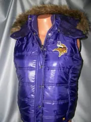 Rare Victorias Secret Pink Bling Minnesota Vikings Fur Hooded Puffer Ski Vest S