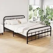 Artiss Double Metal Bed Frame with Headboard(Base Only), Metal Platform Bed with Easy Assembly, 300kg Capacity Heavy-Duty Metal Slats with Under Bed Storage for Master Bedroom/Guest Room, Black