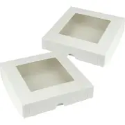 White Square Cookie / Biscuit Boxes with Window Lids 15.5cm (Pack of 2)