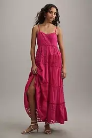 Anthropologie Sleeveless Patchwork Lace Tiered Midi Dress Size SP