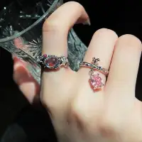 在飛比找Yahoo!奇摩拍賣優惠-歐泊石戒指女 小眾設計精緻鋯石指環 月光石開口戒指 食指戒 