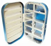 Aluminum Blue Satin 10 Compartment Fly Box Nymphs Wet Dry Flies Rods Reels Hook