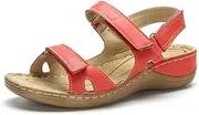 [MDERTEC] Women's Sandals Premium Orthopedic Open Toe Sandlas Flat Open Toe Casual Sandals Vintage Anti-Slip Breathable for Summer Slides (Red 42 EU)