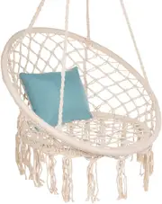 Handwoven Cotton Macrame Hammock Hanging Chair Swing for Outdoor Use, Beige