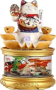 Waterfall Fountain Lucky Cat Fountain, Acrylic Material Fish Tank, Ceramic Tabletop Fountain, Soothing Sound Relaxation Meditation Water Fountains Flowing Water Ornaments