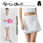 Alice + Olivia Elana White Mini Skirt with Chain Trim 6 NWT