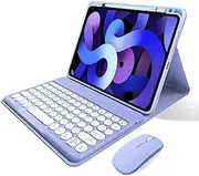 iPad 9th Generation Keyboard Case with Mouse, iPad 8th Gen, 7th Gen, Air 3, Pro 10.5 Detachable Bluetooth Keyboard Pencil Charging in Pencil Holder Cute Round Keys Slim Smart Cover (Purple)
