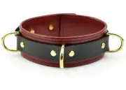 Handcrafted Premium Scarlet Red Leather Collar with Gold Hardware Col33Scarl