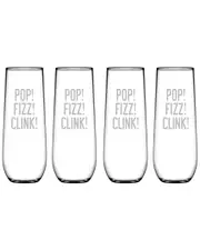 Susquehanna Glass Set of Four Pop Fizz Clink 8.5oz Stemless Flutes
