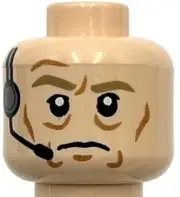 Lego New Light Nougat Minifigure Head Male Dark Tan Eyebrows Wrinkles Headset