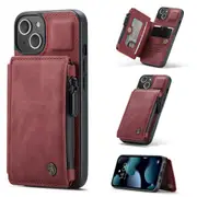 CaseMe Shockproof iPhone 13 mini Leather Case Cover Wallet Apple 2021 [Wine]