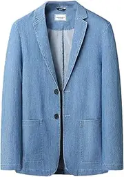 [Generic] Men's Thin Cotton Suit Jacket Two Button Lapel Loose Denim Blazer Plus Size Pocket Casual Outerwear