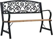 vidaXL Wooden Garden Bench with Vintage Style, Weather-Resistant Outdoor Furniture with Steel Frame and Cast Iron Backrest, 120 cm Black.