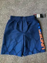 NWT UA Under Armour Youth Boys YSM Small Swim Trunks Blue NEW UPF50