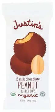 Justins Organic Peanut Butter Cups Milk Chocolate 1.4 Oz Pack Of 4