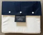 Ralph Lauren Organic Sateen Border King Flat Sheet White/Polo Navy 100% Cotton