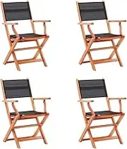 Folding Chairs Patio Furniture Eucalyptus Wood Chairs, Outdoor Black Textilene Armchairs for Deck, Garden, Balcony - Set of