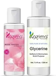 KAZIMA Combo of Rosewater 100 ml & Glycerin 220 ml for Face, Skin Lightening, Dark Circles, Oily Skin, Wrinkle & Glowing Skin (Combo of 2)