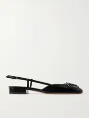 [Valentino Garavani] Valentino Garavani - Vlogo Patent-leather Slingback Flats - Black - IT37 IT 37 Black