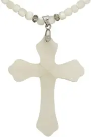 Cross White Handcrafted Troca Shell Necklace & Earring Set