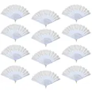 12pce White Glitter Hand Fan Beautiful Colour Butterfly Design Fold Out Party