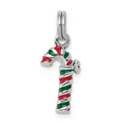 Sterling Silver Rhodium-Plated Enamel Candy Cane Charm