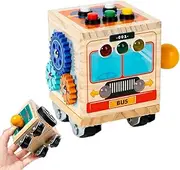 Busy Cube for Kids, Bus Sensory Board with LED Light, Portable Early Developmental Learning Toys, Educational Learning Activities