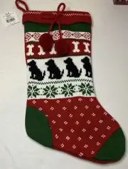 Dog Christmas Stocking Knitted W/Pom Poms (Felt Back) Bone Pet Puppy NWT