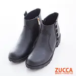 ZUCCA-細緻皮質側帶設計低跟靴-黑-Z6723BK