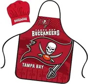 Tampa Bay Buccaneers Apron Chef Hat Set Full Color Universal Size Tie Back Grilling Tailgate BBQ Cooking Host, Team Color, One size