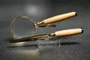 Whiskey Barrel Magnifying Glass and Letter Opener in Gold Finish and Black Trim