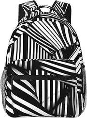 [CHRYSM] Backpack For Girls Boys Teens Schoolbag,Bookbag,Black And White Geometric Lines Daypack For High School,College,Travel,Work, Black, One Size
