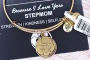 NEW Alex and Ani Because I Love You Stepmom Charm Bangle Gold Bracelet W/ Card
