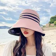 [Ling88] Women Foldable Sun Hat Quick Dry Colorblocked Fringe Bucket Hat Sunscreen Hat Women's Summer Uv Protection Empty Top Big Brim Sun Hat Fisherman Hat Sunhat Women's Sun Hat,Pink