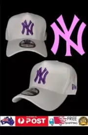 NY NEW YORK YANKEES MBL NEW ERA 9FORTY WHITE & PURPL SNAPBACK CAP HAT LA NFL NBA