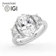 Oval Solitaire Labgrown Diamond Trilogy Ring Platinum 6.40 Ct F VVS2