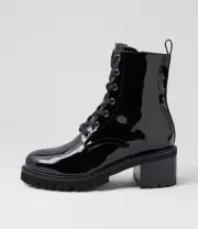 New Django & Juliette Moriah Black Patent Leather Lace Up Boots Womens Shoes