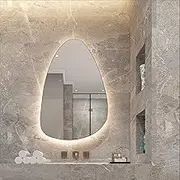 Irregular Bathroom Mirror with LED Light, Teardrop Shape Decorative Mirror, Vanity Mirror Makeup Mirror with 3 Colour LED Light, Dimmable, 2 Styles (Color : Positive Hanging, Size : 60x80CM)