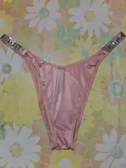 Victoria's Secret NWT Very Sexy Bling Shine Brazilian Panty Peach Rose Tan XL
