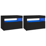 "TV Cabinets with LED Lights 2 pcs Black 23.6""x13.8""x15.7"""