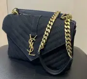 New Yves Saint Laurent Black Corduroy Medium College Bag